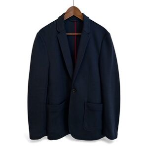 Men’s Marine Layer Duke Blazer in Navy Blue with Red Interior Piping, Size 40R